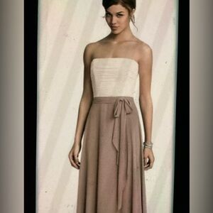 After Six Two-Tone Strapless Maxi Dress in White and Taupe 4